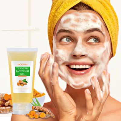 Etiqueta privada OEM para el cuidado de la piel, gel limpiador de cara de limpieza profunda, tratamiento para el acné, limpiador facial blanqueador con extracto de cúrcuma